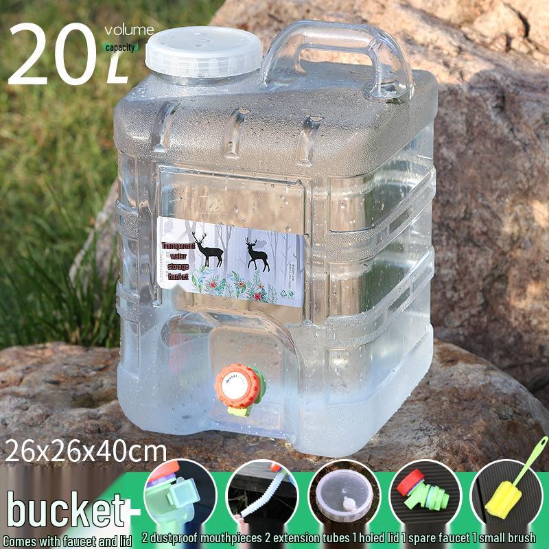 Transparent Outdoor Camping Water Bucket with Faucet and Lid - Food Grade Square Storage Container for Drinking Water