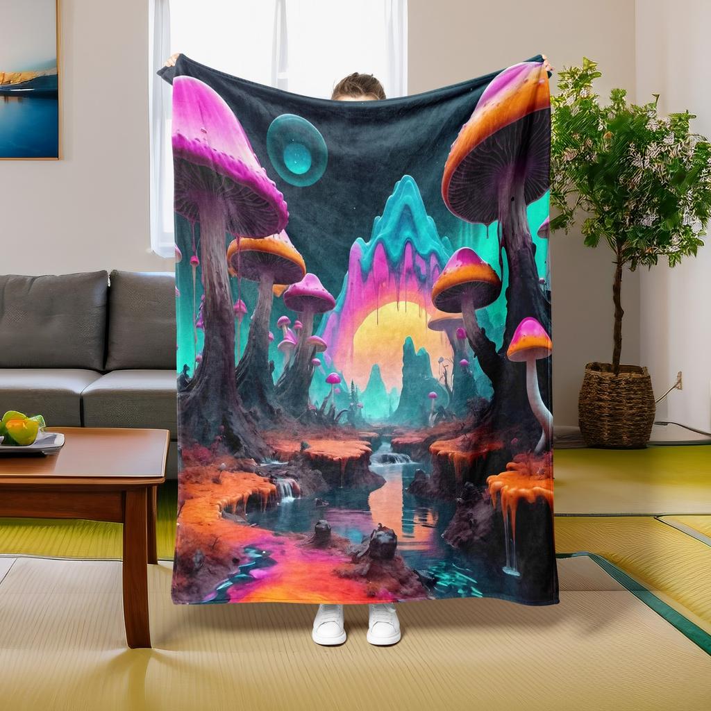 1PC Throw Fantasy Mushroom Flannel Blanket Forest Mushroom arts Bohemia style Soft thin Blankets for Home Car Camping Nap Picnic