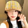 Yellow Plaid Forward Hat, Female Versatile, Showing a Small Face, Wearing a Beret, Big Head Circumference, Holes, Peaked Cap Tide