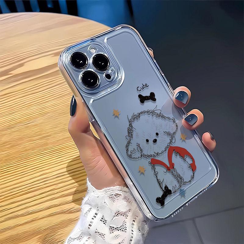 Red Puppy Backpack Clear Phone Case for Apple 13-16 Pro/Pro Max