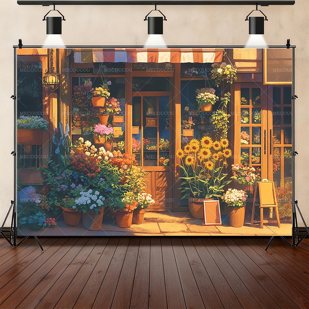 

BEPAN Romantic flower shop street corner theme background birthday party decoration photo studio shooting props sofa bedsidebackground Vinyl--W120xH80cm