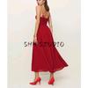 Spring New Women's Clothing French Style Retro Pure Color Figure Flattering Cinched Waist Lace-up Long Midi Skirt Sling Dress