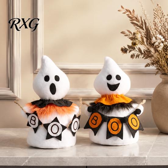 Halloween Tabletop Decorations for Indoor Faceless Ghost Ornament, Cute Cloth Fabric Ghosts Table Statue Dessert Shops Decoration, BOO Banner Stuffed