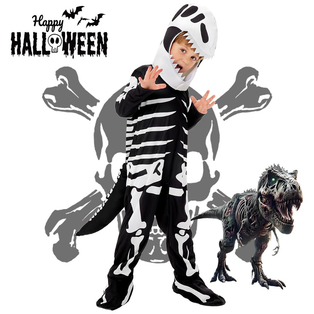 MUXIU Halloween Dinosaur Costume for Scary One Size Fits Event Kids, Cosplay, Skull, Skeleton, Ghost, Costume, Fun, Prank, Popular, Tyrannosaurus,