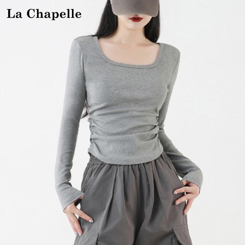 La Chapelle Square Neck Pleated Long Sleeve T-Shirt L
