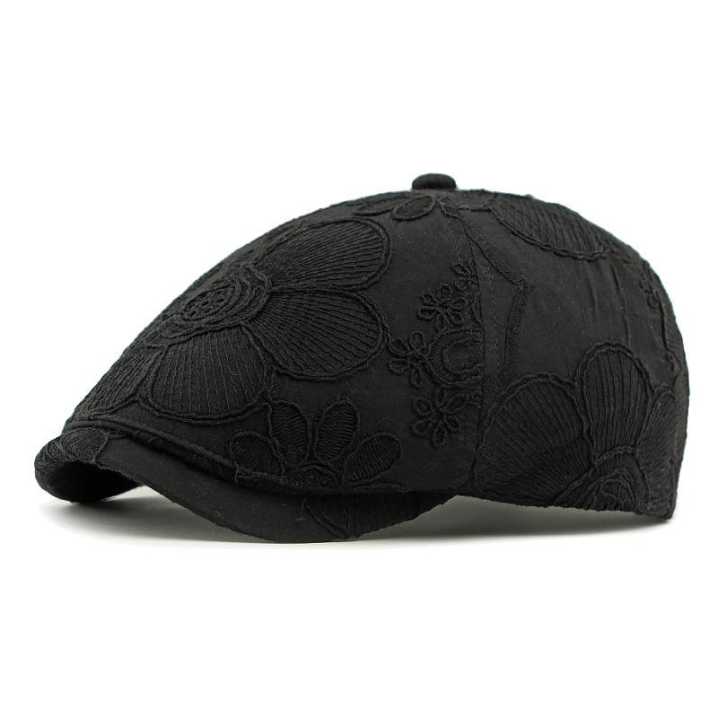 

Spring Summer Beret Women s Jacquard Flower Cap Retro Octagonal Cap Painter s Cap чорний