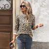 New Autumn and Winter Trendy Retro Style Loose Lace Patchwork Round Neck Leopard Print Knitted Sweater for Women