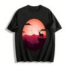 Sunset Deer Cliff Chinese Landscape Print Casual T-Shirt Pure Cotton T-shirt