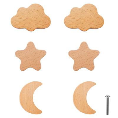 6pack/lot Moon Drawer Knobs Wooden Handles For Children S Room Decor Wooden Animal Cabinet Knobs
