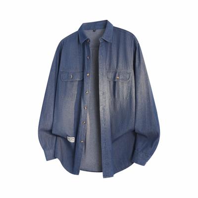 Autumn Men'S Long-Sleeved Denim Shirt Simple Solid Color Loose Casual Shirt Jacket