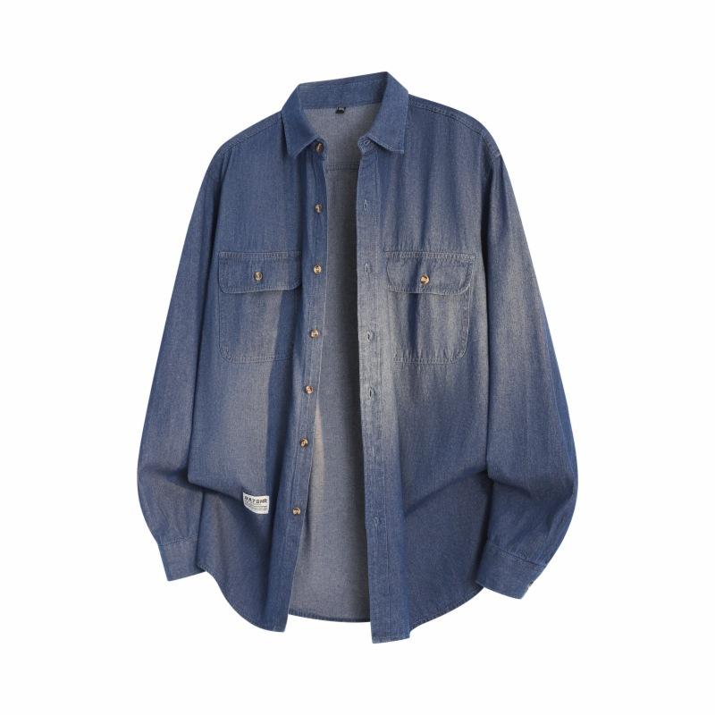 Minimalist Solid Color Men's Jakas Long-sleeved Shirt 2026 Autumn Denim Lapel Loose Men's Jacket Coat Men's Breathable Work Casual Jacket