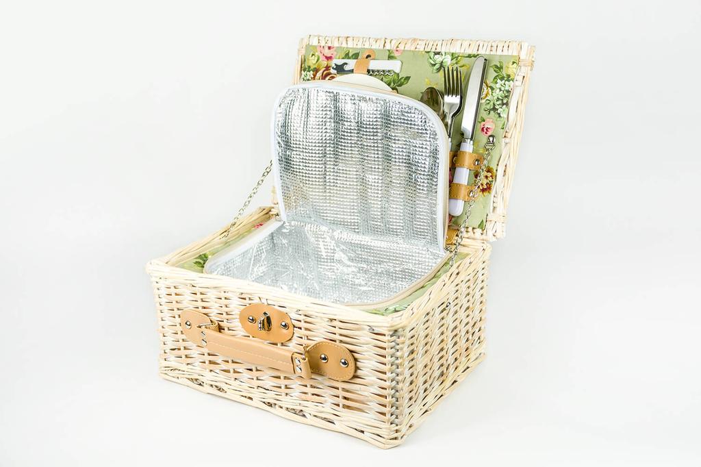 Wicker Picnic Basket with Thermal Bag and Cutlery for 2 People, a Practical Gift