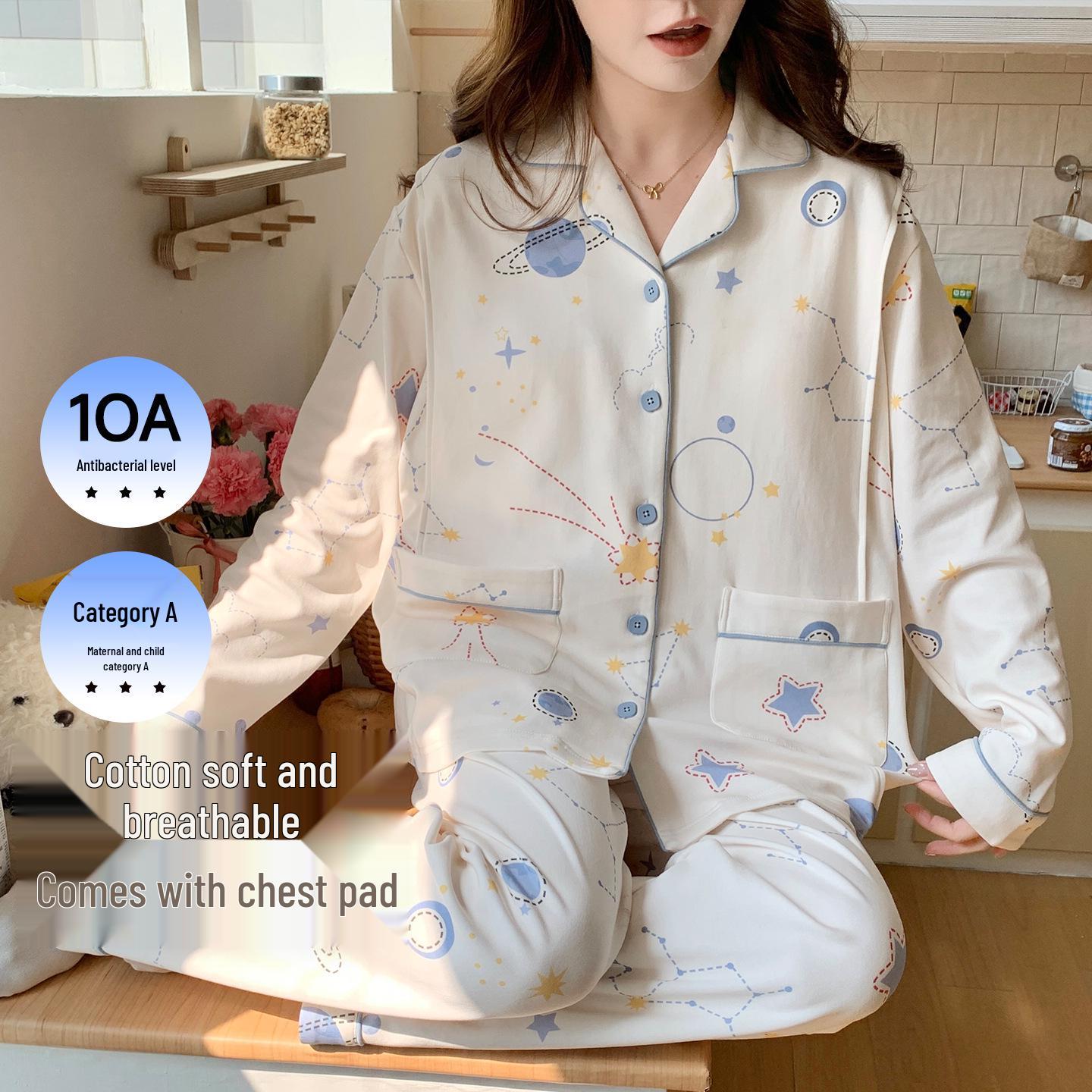 

Chuxi A-Class Antibacterial Cotton Maternity Pajamas with Breast Pads - Thin Spring/Summer Style L (90-120 jin)