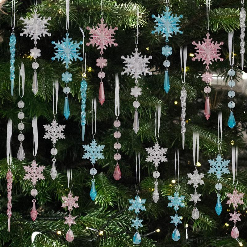 18 Pieces Transparent Ice Cone Hangers, Christmas Acrylic Transparent Ice Stick Hangers, Christmas Snowflakes