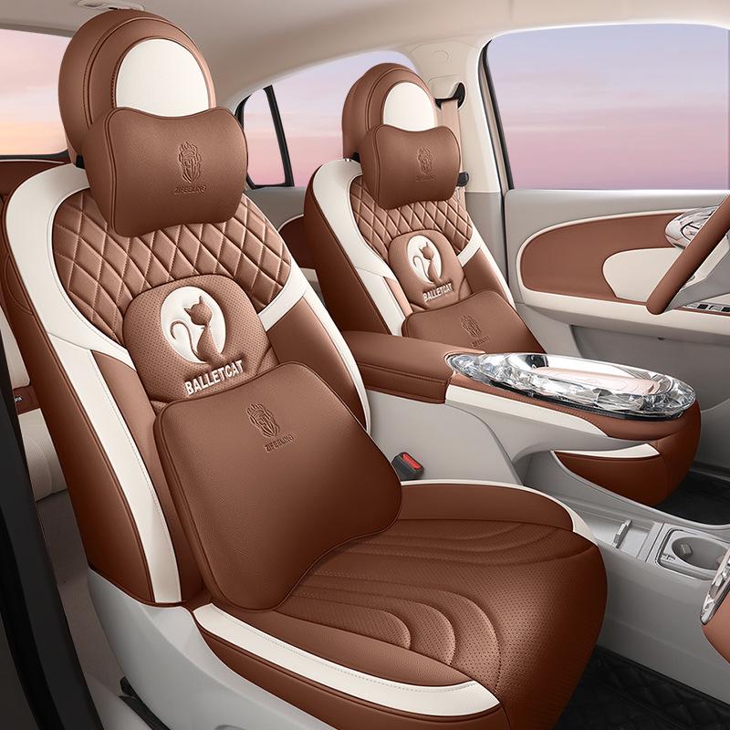 ORA Ballet Cat Leather Seat Cover - Cartoon Design, Full Enclosure, Four Seasons Use