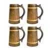 Wooden Beer Mug, Mango Wood with Sheesham Finish, Barrel Style, Lightweight & Durable, for Craft Beer, Home Bar, Café, Party, Gift (Pack of 4)
