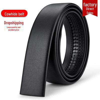 Men's Headless Genuine Leather Belt with Automatic Buckle - Fashionable for Business and Casual Wear