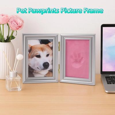 Foldable Pet Pawprints Picture Frame DIY Metal Buckle Pet Handprint Shadowbox Imprint Clay Pet Paw Print Kit Memorial Keepsake