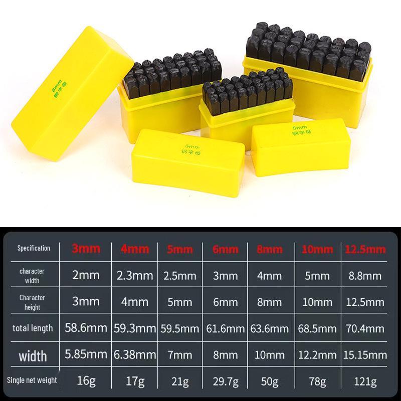 Steel Stamp Punch Set 3-12mm: Number, Symbol, & Letter Stamps