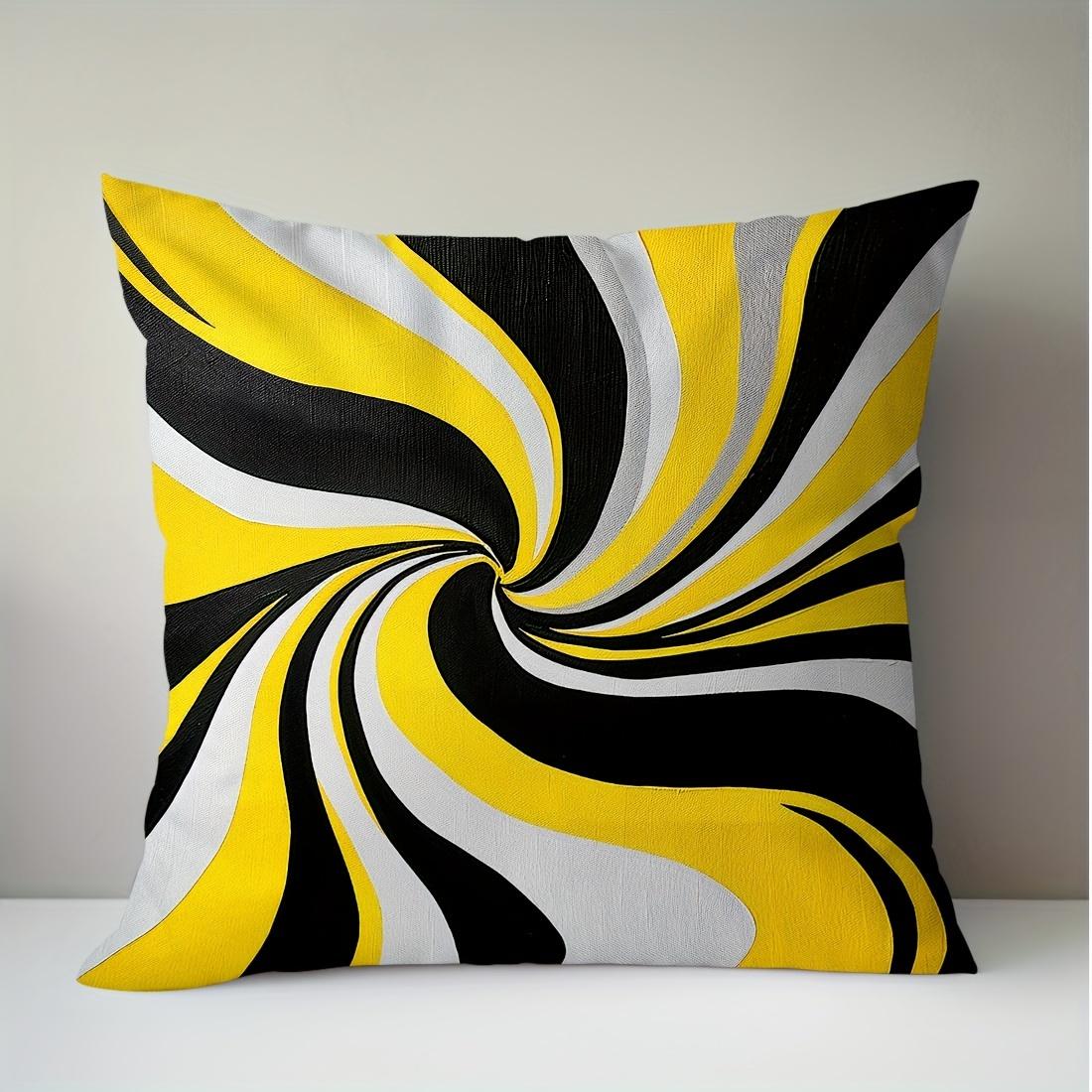 Abstract Geometrische Kussensloop, Geel Zwart Spiraal Kussenhoes, Moderne Kunst Werveling Sierkussen, Optische Illusie Woondecoratie 50x50cm
