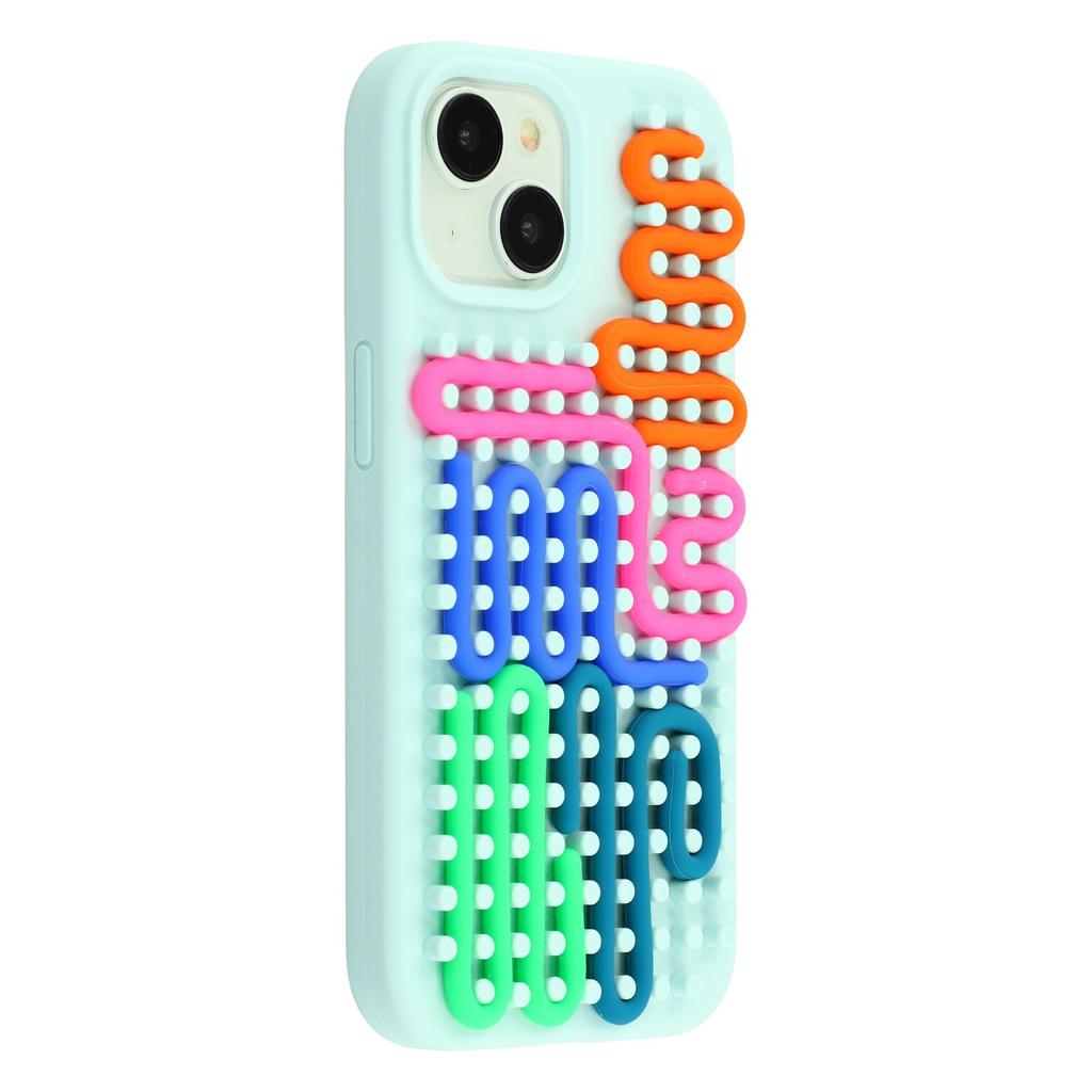 For iPhone 15 Case 3D Stress Relief DIY Colorful Bar Silicone+PC Phone Cover Dots Design
