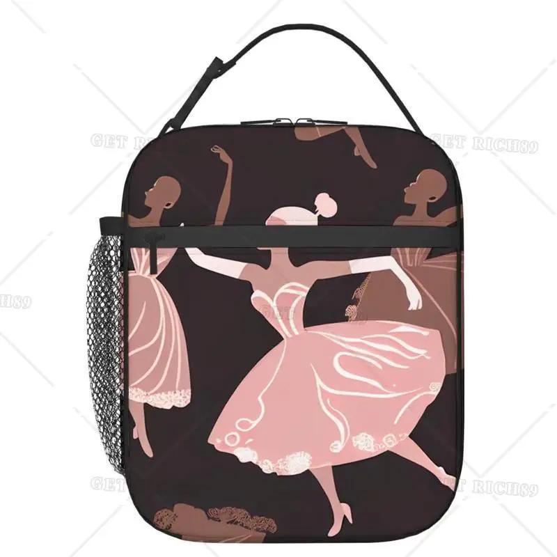 Ballerinas Dancing on A Pink Lunch Bag Women Lunch Box for Men Portable Cooler Tote Bag for Work Picnic Trave
