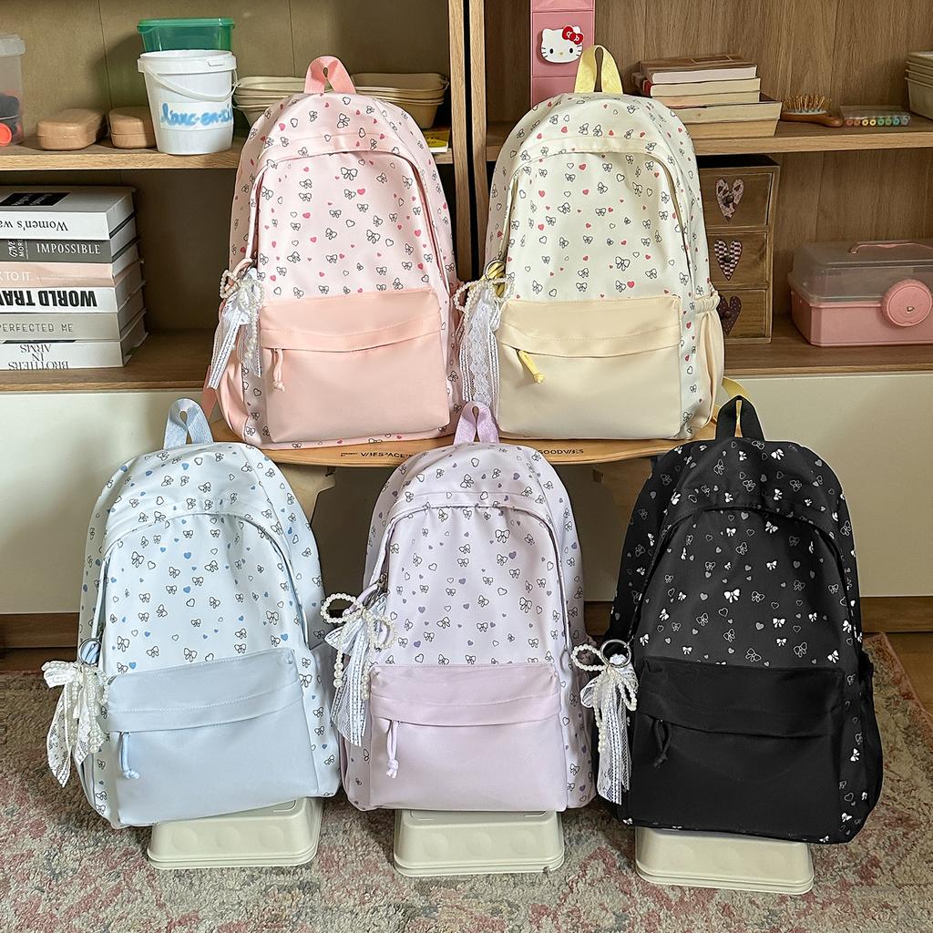 Schoolbag Korean Sweet Bow Backpack Female Student Schoolbag Junior High School High School Student Large Capacity Cute College Style Backpack