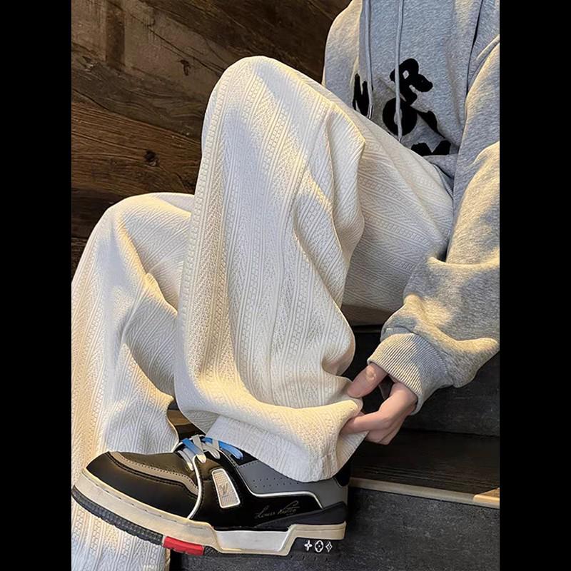 Unisex Retro Jacquard Corduroy Straight-Leg Wide Sweatpants - Autumn/Winter Student Style