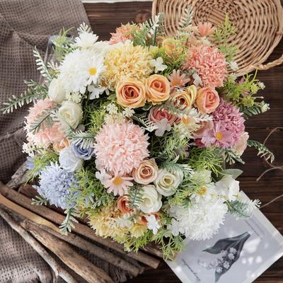Rose Chrysantheme Seidenstrauß Kunstblumen Hochzeit Zuhause Festival Kranz Gartenbogen DIY Geschenk Bühnenrequisiten Brautstrauß