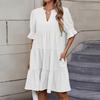Women's Fashion Casual Slim Middle Sleeve V-Neck Ruffle Dresses