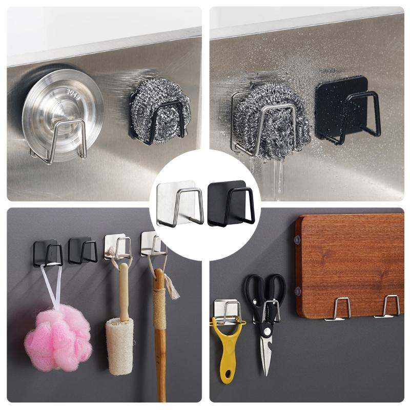 Set of 2 Versatile Stainless Steel Sponge Draining Racks Wall Mounted Sponge Holder Kitchen Organization Supplies