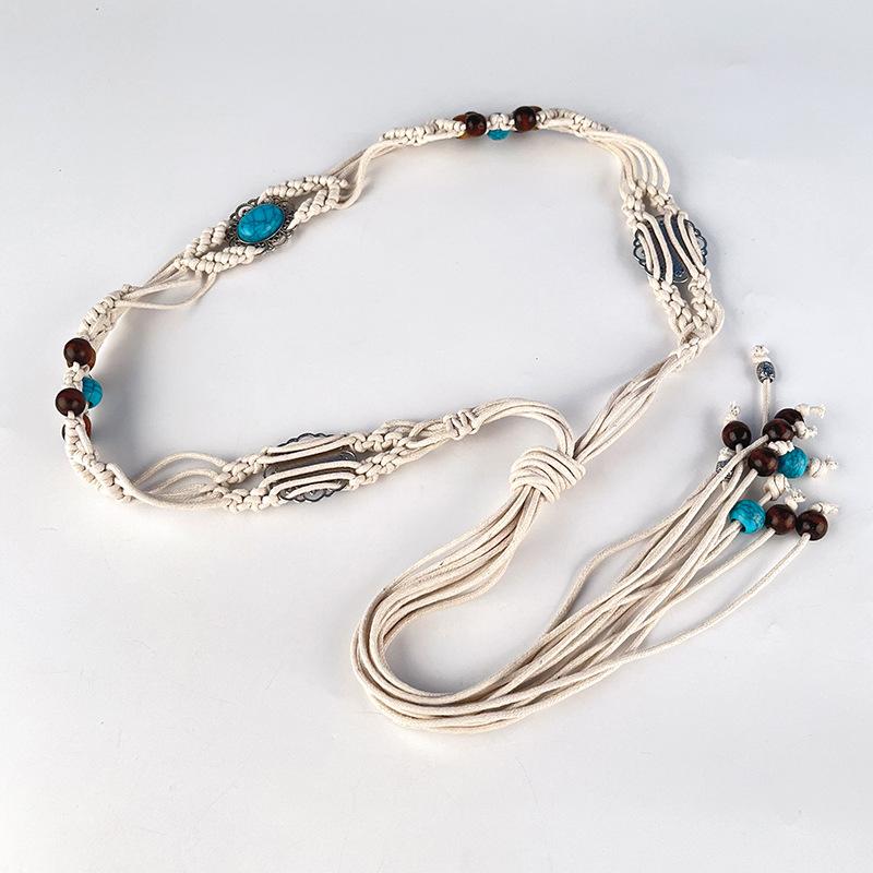 

Винтажный плетеный женский пояс из вощеного шнура, этническая богемная поясная цепочка для платья, женский пояс-кушак