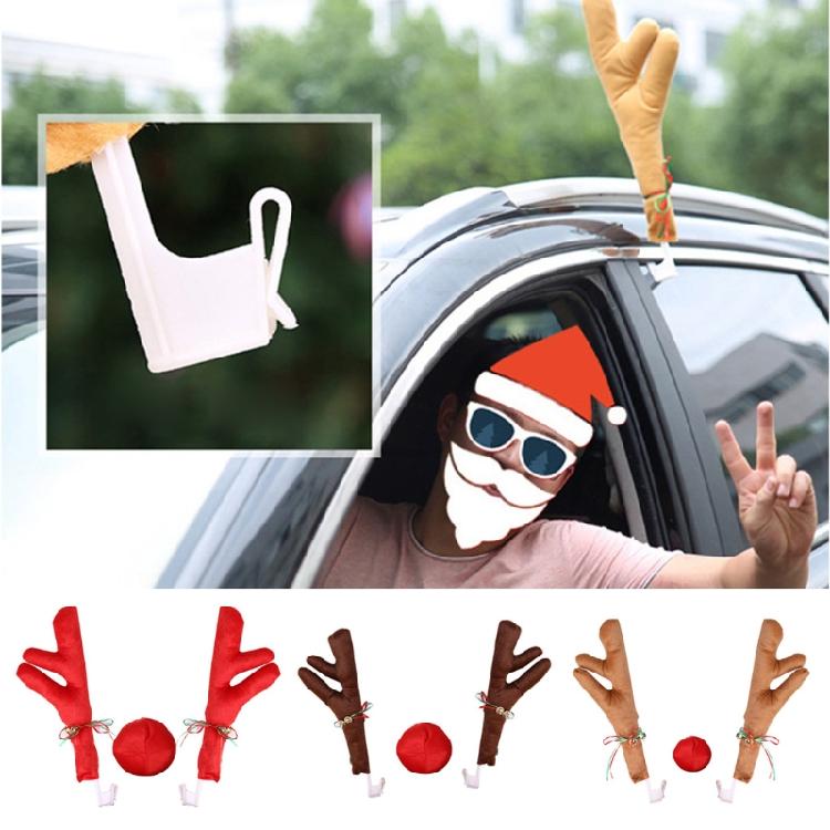 Christmas Car Reindeer Antlers & Nose Xmas Vehicle Costume Kit Elk Nose Horn