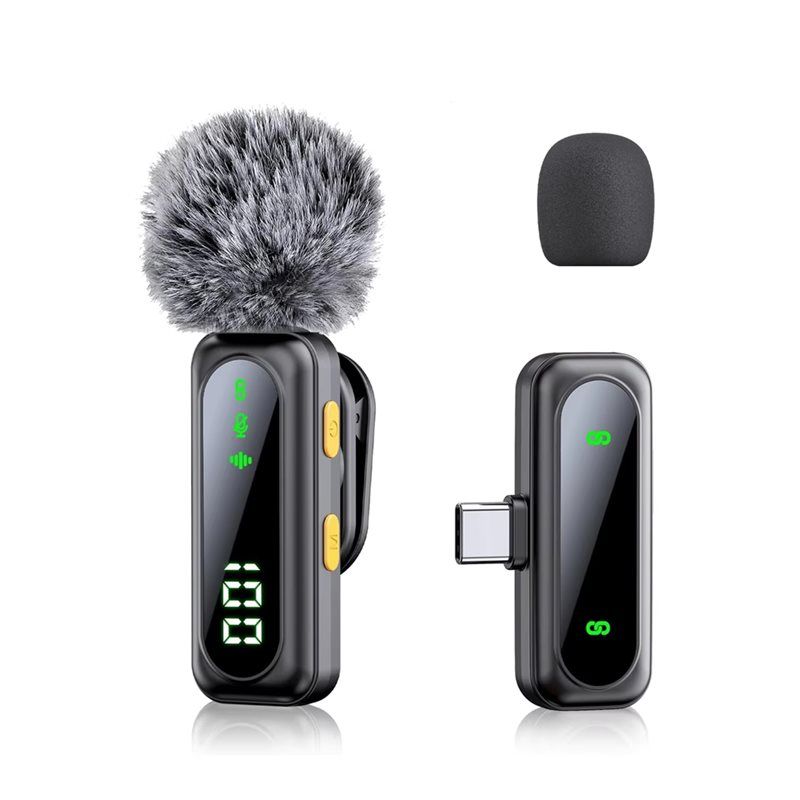 ABNR Professional Wireless Lavalier Microphone System With Smart Noise Reduction LED Power Display For Live Streaming Vlog