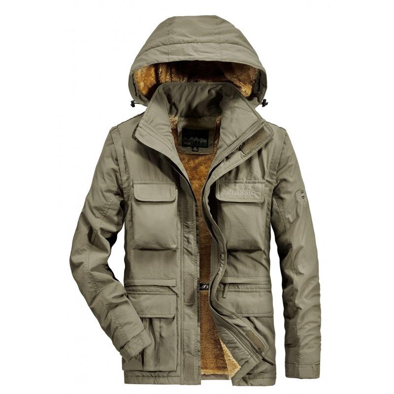 

Мужская куртка без шапки, без рукавов, с множеством карманов, для людей среднего и пожилого возраста, с утеплителем, водонепроницаемая и быстросохнущая куртка большого размера из бархата M хаки