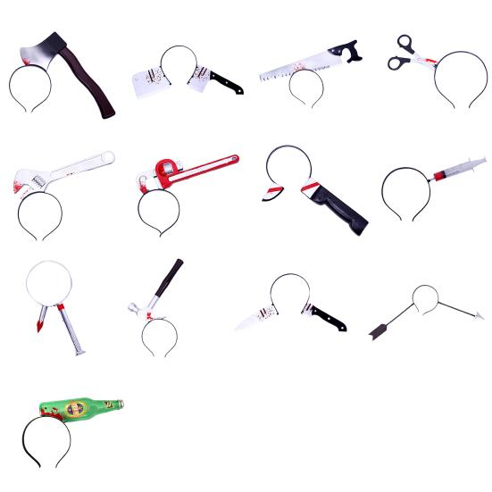 Halloween-Grusel-Stirnbänder, hohe Elastizität, verschleißfest, Kostümzubehör durch den Kopf, Halloween-Grusel-Zombie-Axt-Scheren-Stirnband für Festivals