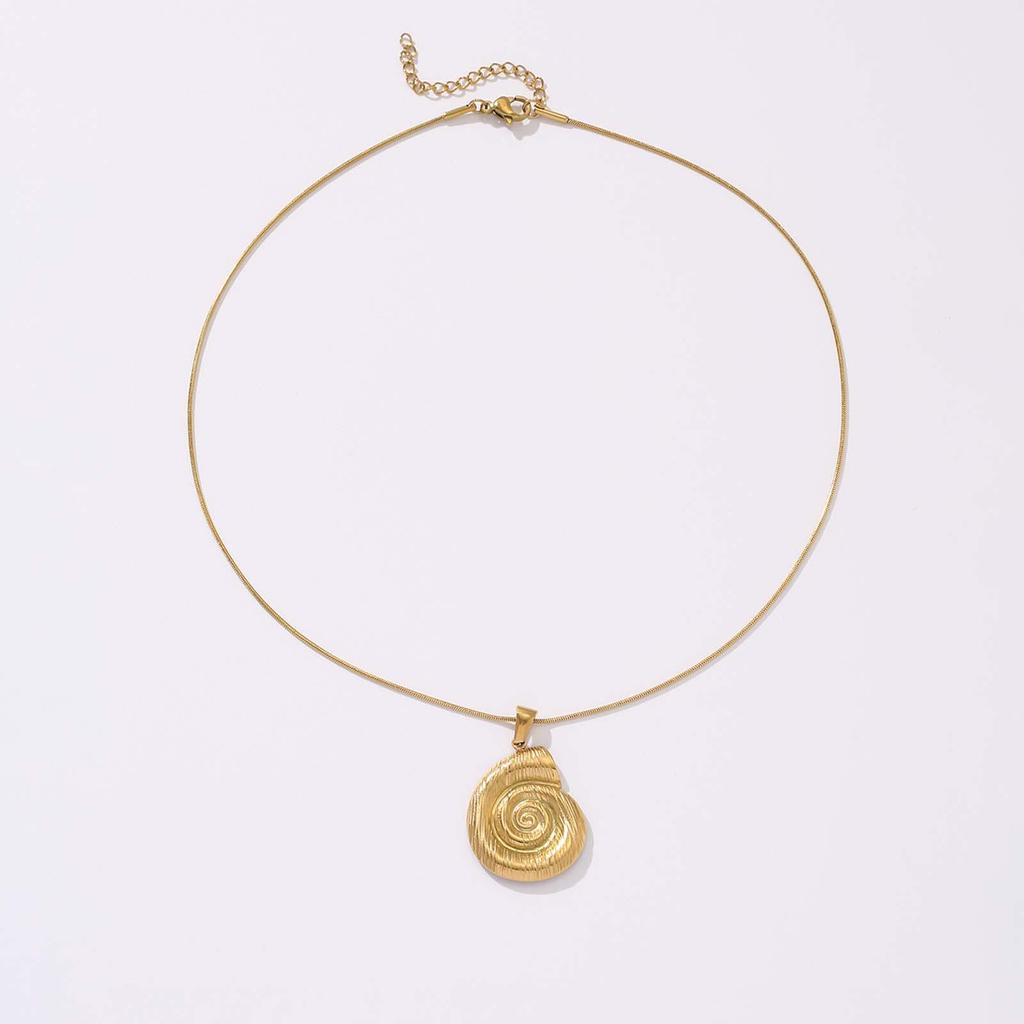 304L Stainless Steel Spiral Conch Pendant Necklace, Gold Ocean Style