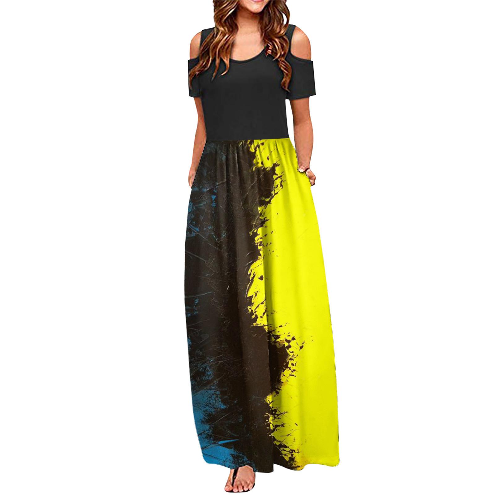 

Женское модное и универсальное праздничное платье без бретелек с круглым вырезом и длинным принтом, весеннее и летнее платье XL жёлтый