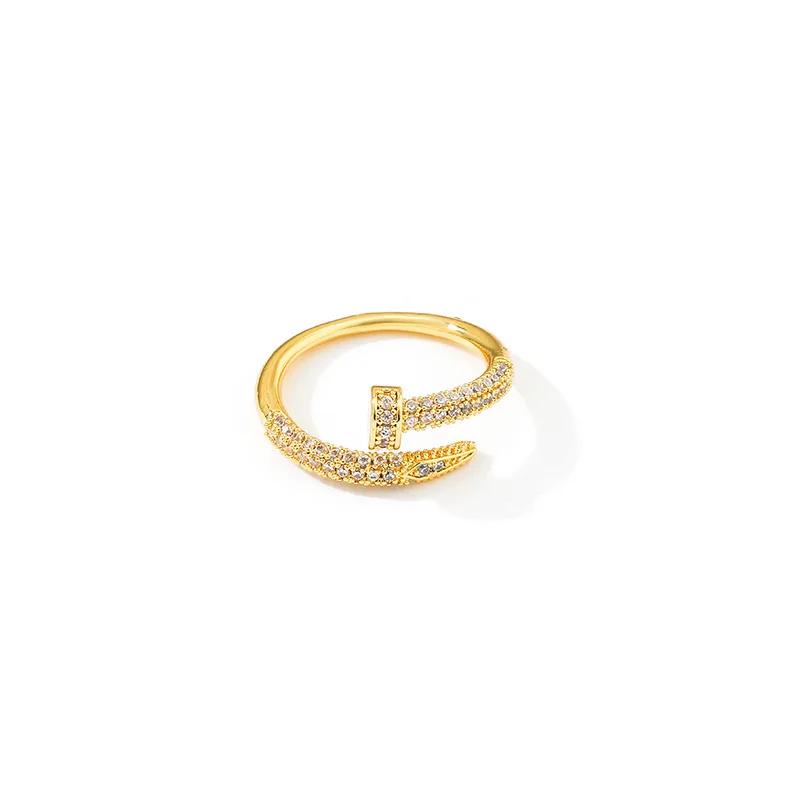Women Adjustable Nail Ring Korean Fashion Punk Cubic Zirconia Ring Daily Simple Jewelry