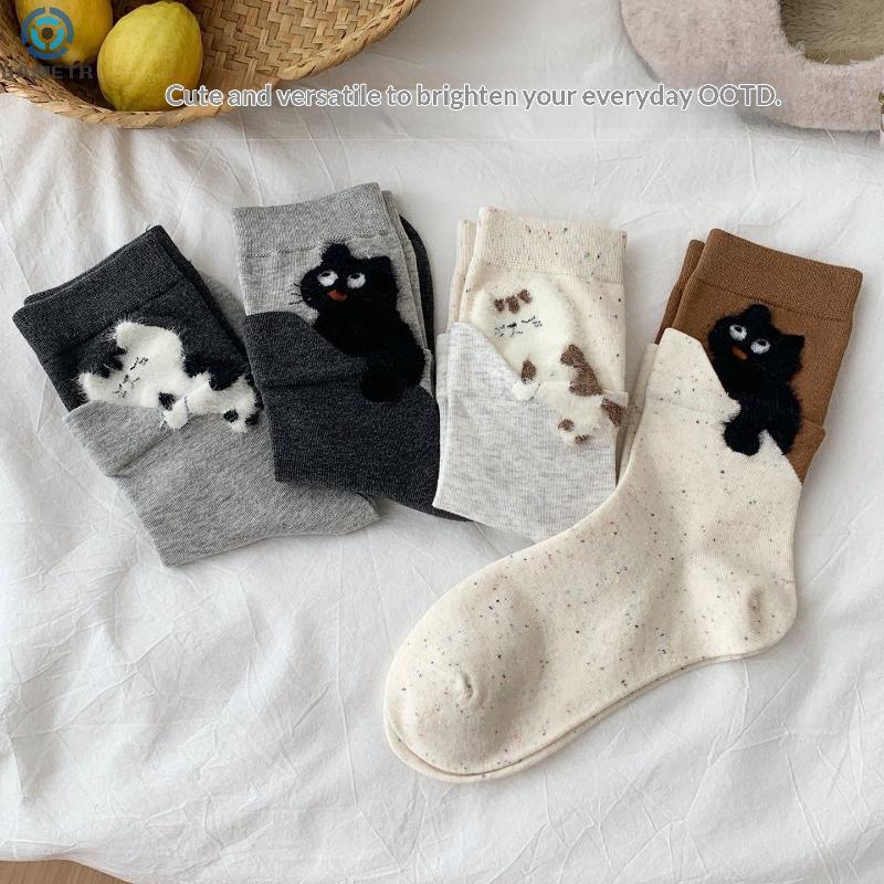 3D Cat Printed Casual Socks for Couples; Mid-Tube Design with Soft Comfort and Sweat Absorption Features for Men and Women.