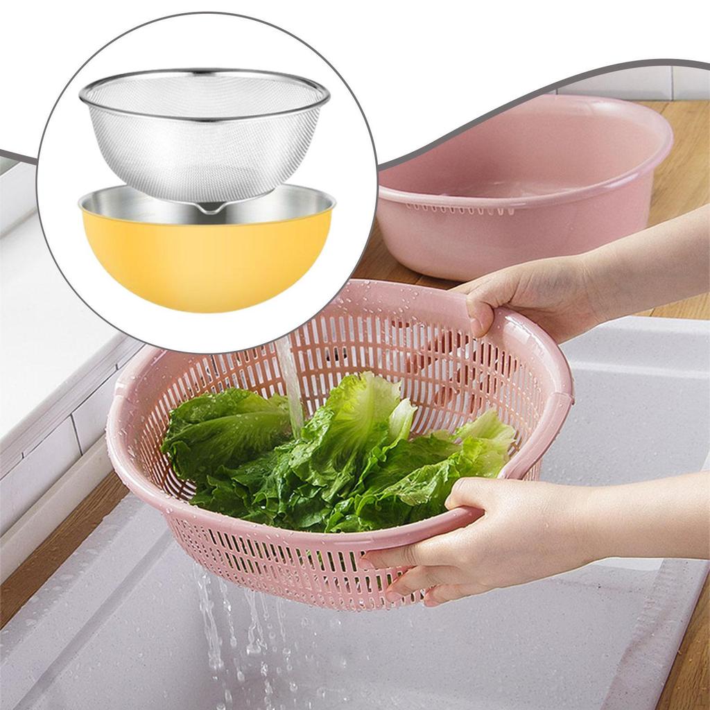 Colander Stainless Steel Mixing Bowl Food Strainer Basket Draining Rinser with Smooth Touch Suitable