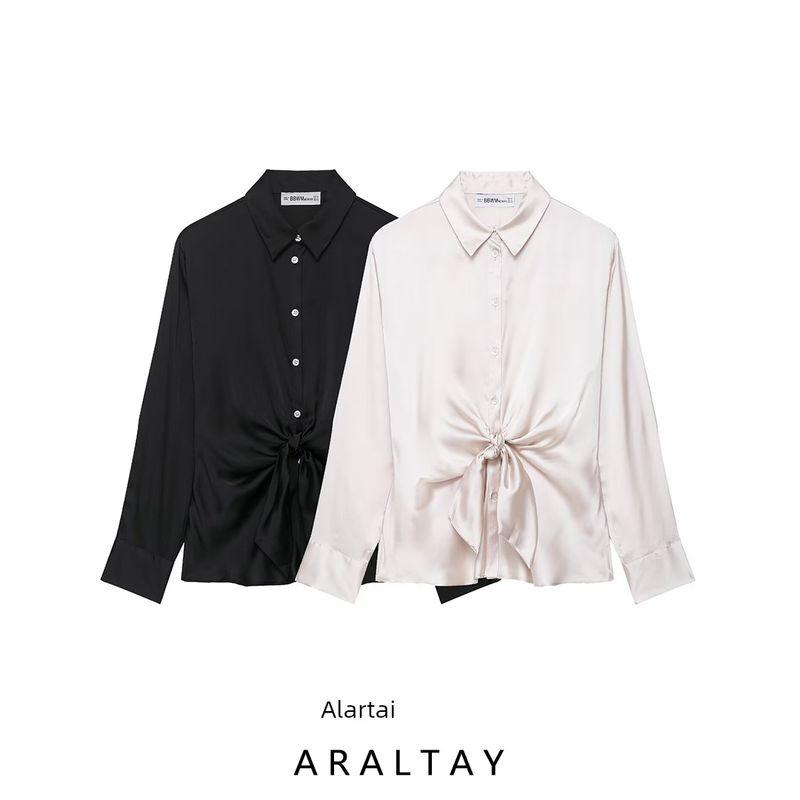 Araltay New Arrival Fashion Style Women's Fashion All-Match Casual Style Bow Tie Silk Satin Textured Shirt 8653335