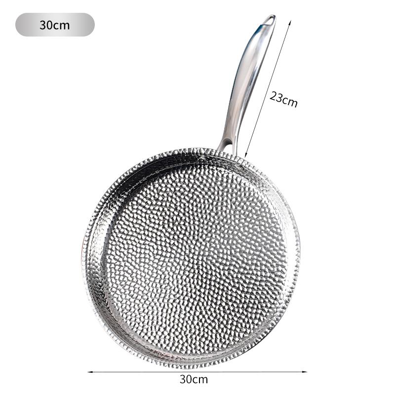 304 Stainless Steel Frying Pan Non-Stick Uncoated Omelette Frying Steak Household Hammered Pan Kitchen Cookware