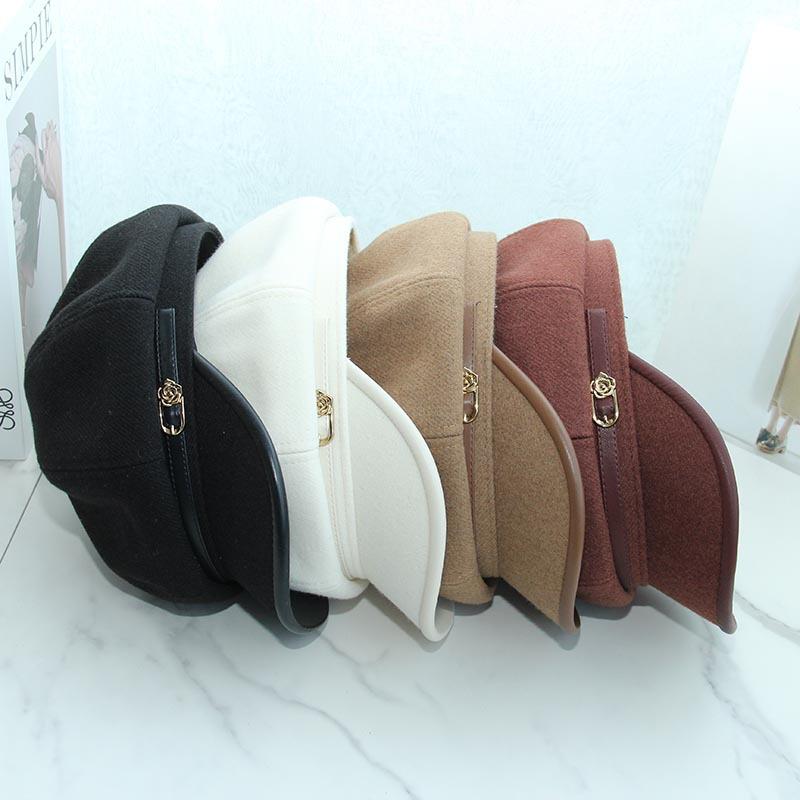 Autumn and winter new retro simple octagonal hat woolen thickened warm newsboy hat fashion painter hat shows small face