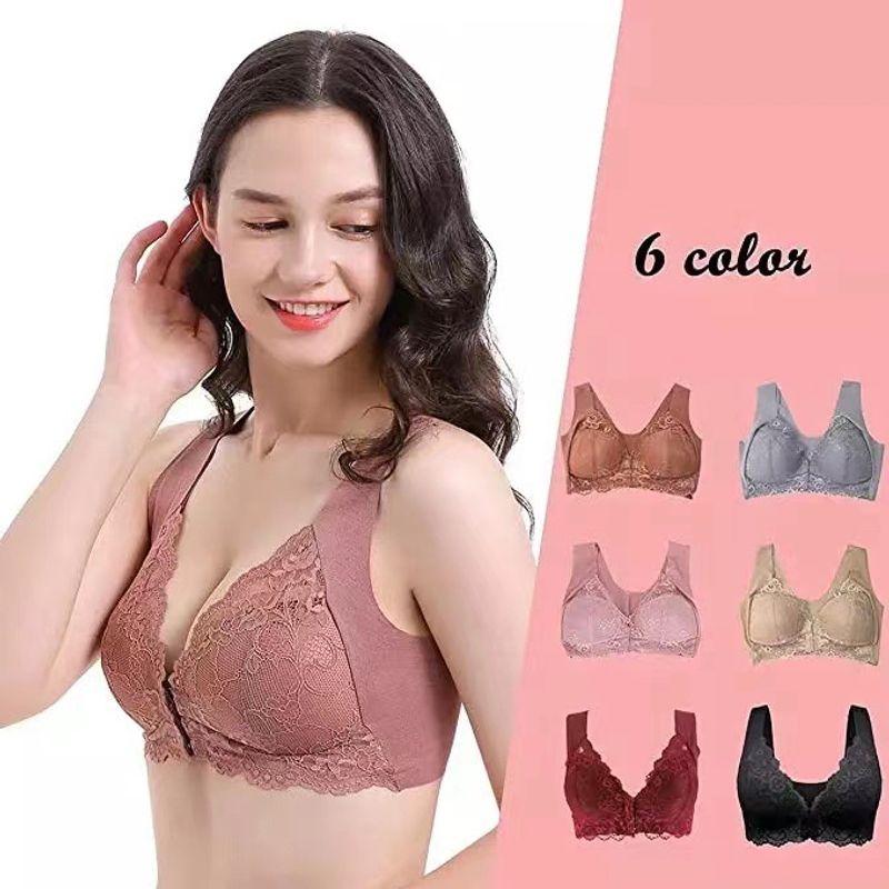 

Amazon Кружевной бюстгальтер с передней застежкой Большой размер Женская одежда Black L