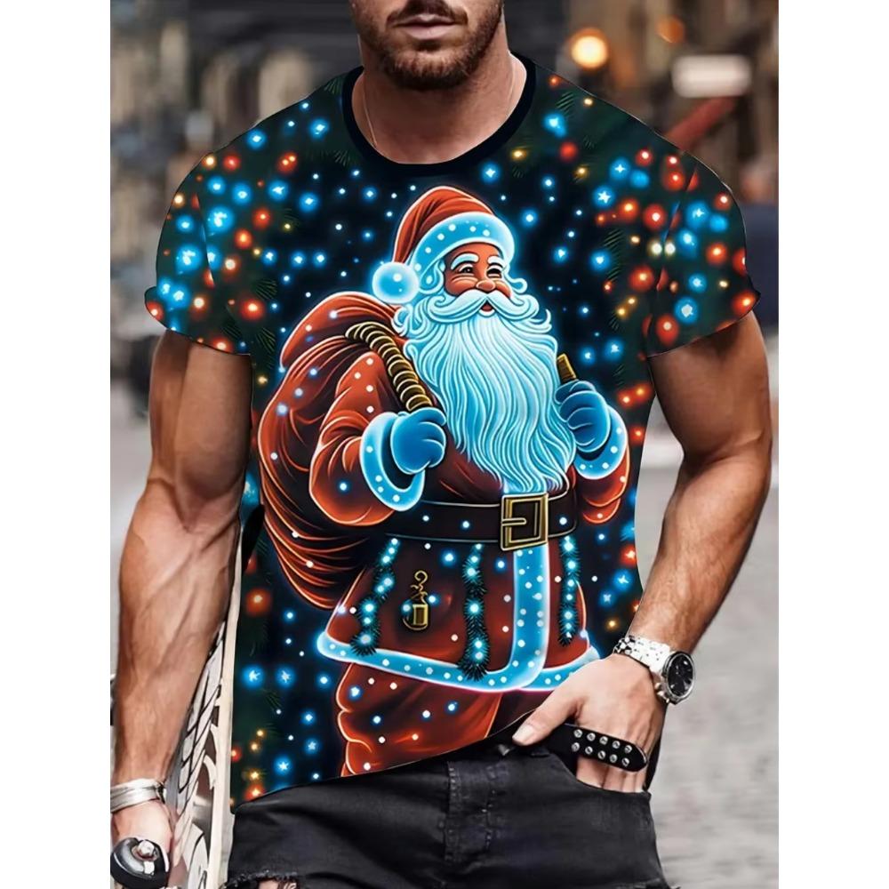 Summer Men's Fashionable Short Sleeved Casual Loose Comfortable Daily 3D Digital Color Printed Round Neck Top T-shirt