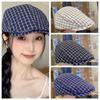 Korean Style Plaid Berets Forward Cap Painter Hat Retro Newsboy Caps  Student