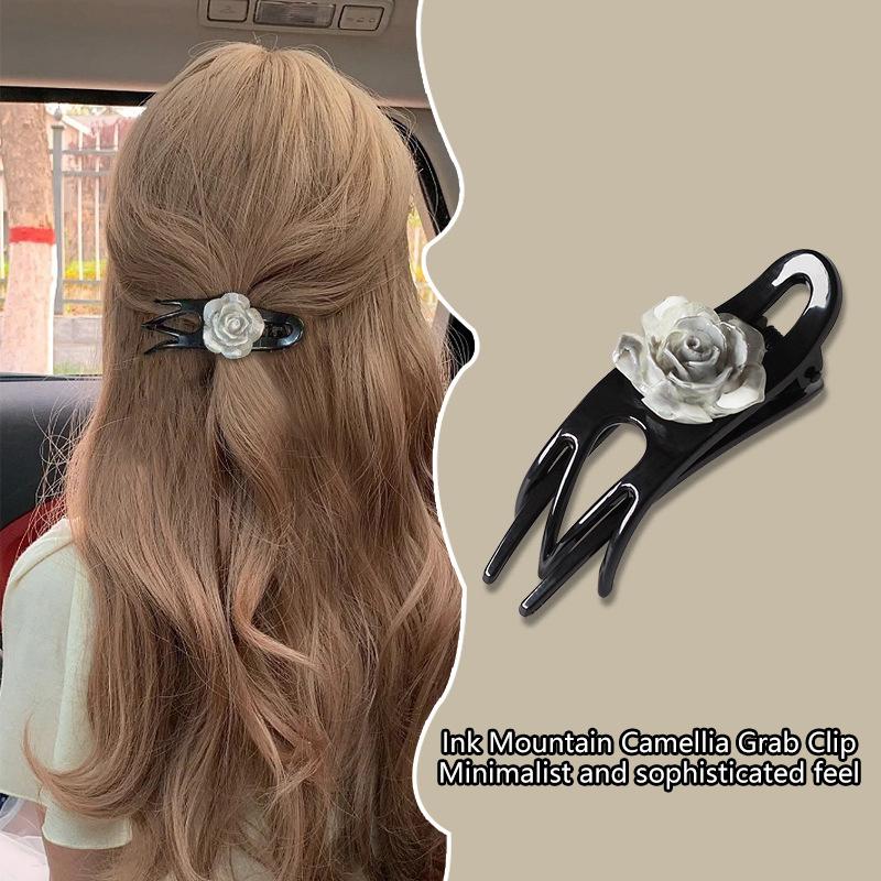 Elegante Exquisite Kamelienblume Haarspange Schlichtes Temperament Tuscheblume Haarspange Fortgeschrittener Sinn Hinterkopfspange Haarschmuck