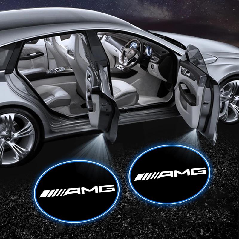 1/2Pcs LED Welcome Light Car Door Projector Lamps Car Accessories Stickers For Mercedes Benz AMG W204 W213 W205 W211 W212 W176