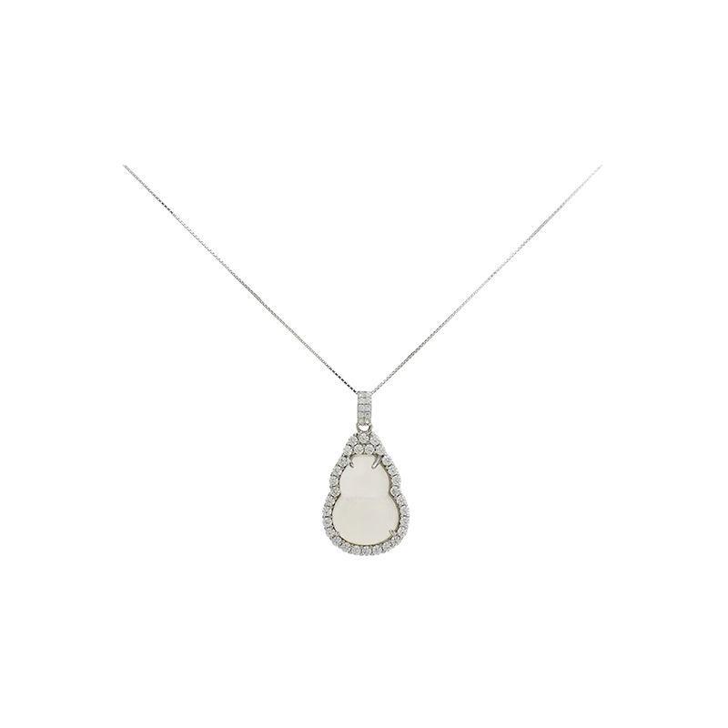 Yufulu Genuine S925 Sterling Silver Chalcedony Gourd Necklace with Clavicle Chain